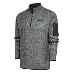 New York Jets Antigua Throwback Fortune Quarter-Zip Pullover Jacket Heather Charcoal | NFL
