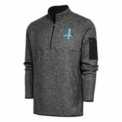 Detroit Lions Antigua Throwback Fortune Quarter-Zip Pullover Jacket Heather Black | NFL