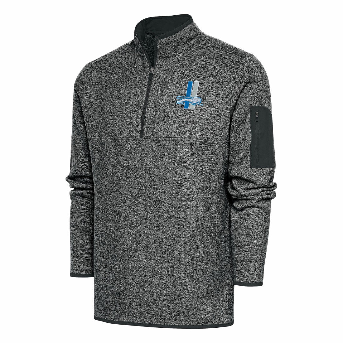 Detroit Lions Antigua Throwback Fortune Quarter-Zip Pullover Jacket Heather Charcoal | NFL