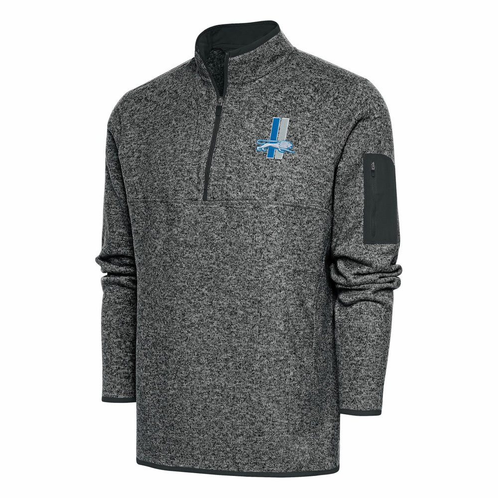 Detroit Lions Antigua Throwback Fortune Quarter-Zip Pullover Jacket Heather Charcoal | NFL
