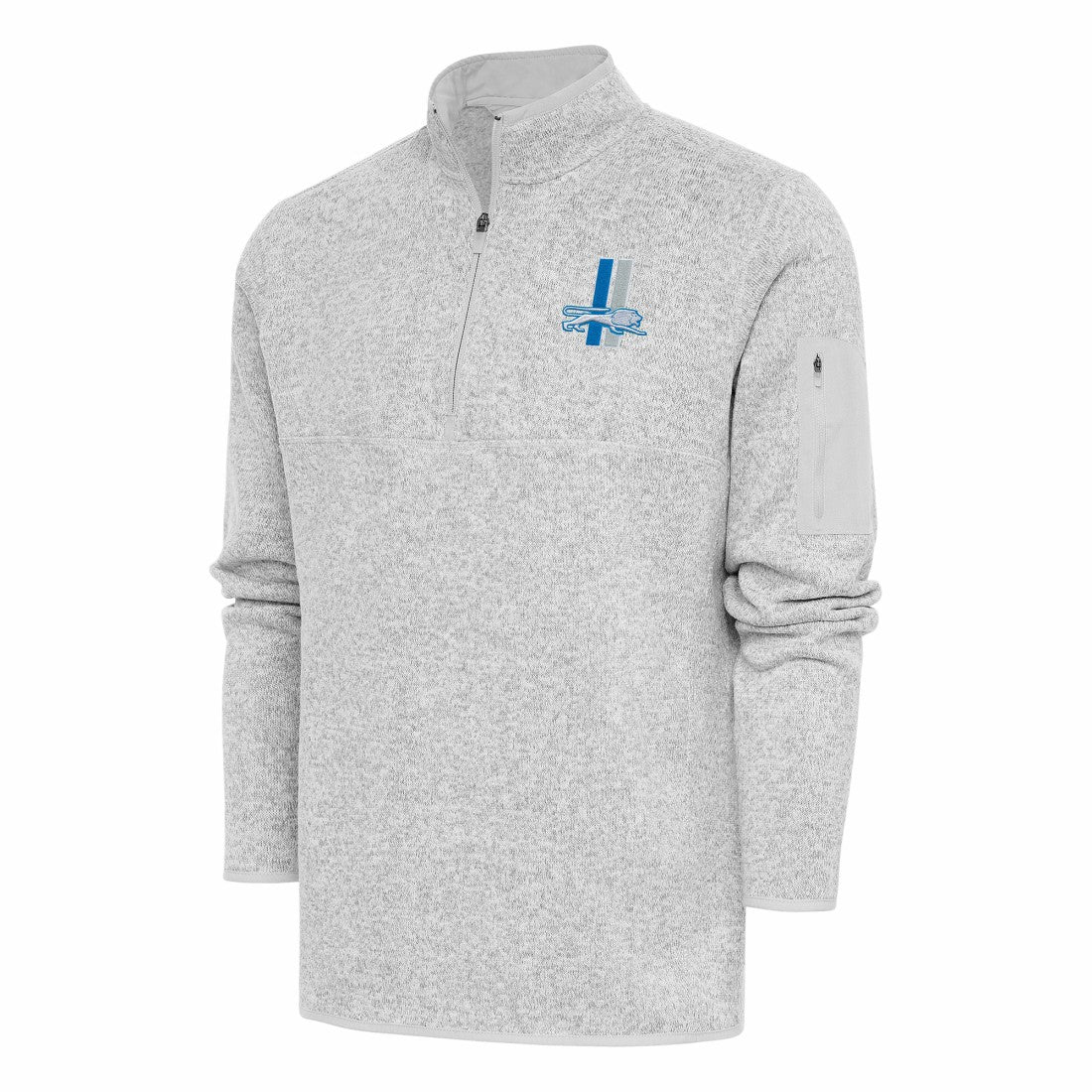 Detroit Lions Antigua Throwback Fortune Quarter-Zip Pullover Jacket Heather Gray | NFL