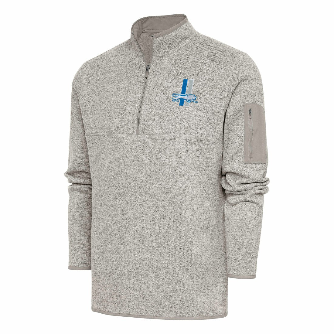 Detroit Lions Antigua Throwback Fortune Quarter-Zip Pullover Jacket Oatmeal | NFL