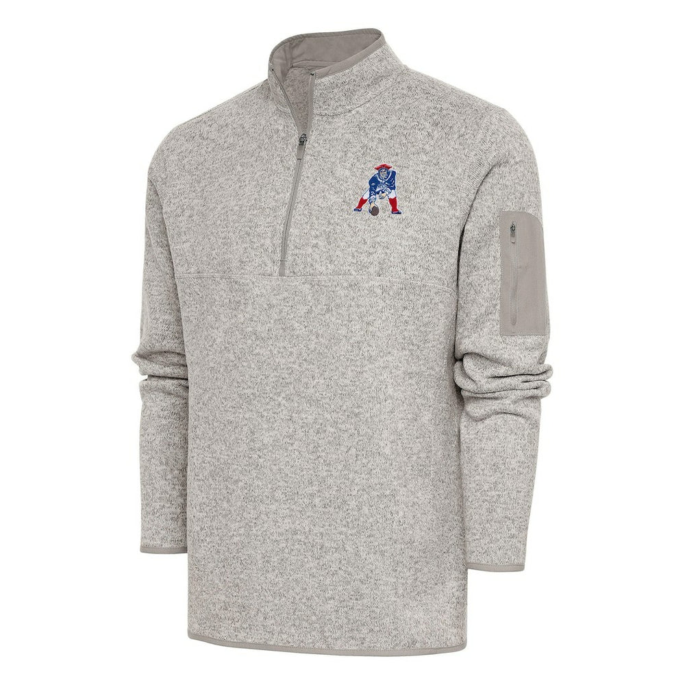 New England Patriots Antigua Throwback Fortune Quarter-Zip Pullover Jacket Oatmeal | NFL