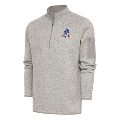 New England Patriots Antigua Throwback Fortune Quarter-Zip Pullover Jacket Oatmeal | NFL