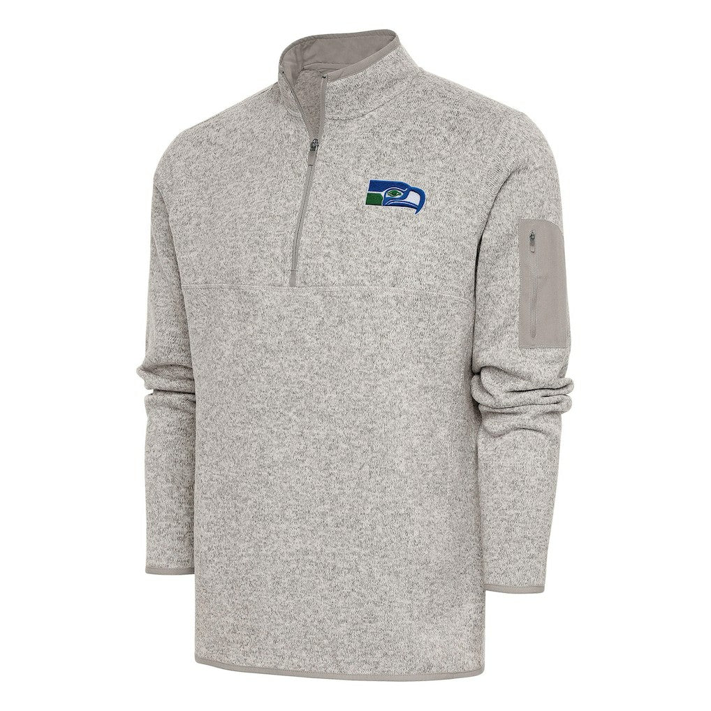 Seattle Seahawks Antigua Throwback Fortune Quarter-Zip Pullover Jacket Oatmeal | NFL