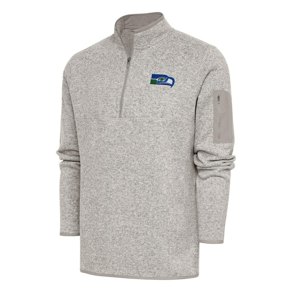 Seattle Seahawks Antigua Throwback Fortune Quarter-Zip Pullover Jacket Oatmeal | NFL