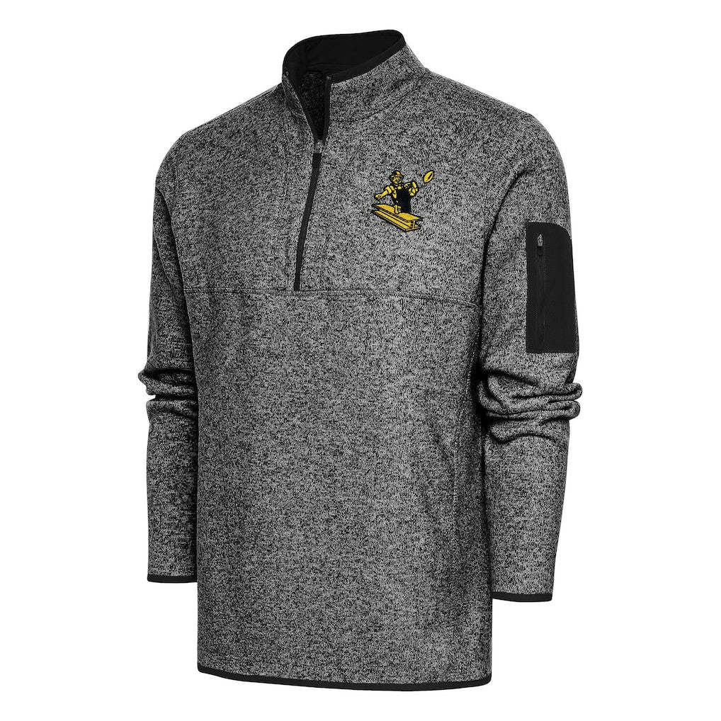 Pittsburgh Steelers Antigua Throwback Fortune Quarter-Zip Pullover Jacket Heather Black | NFL