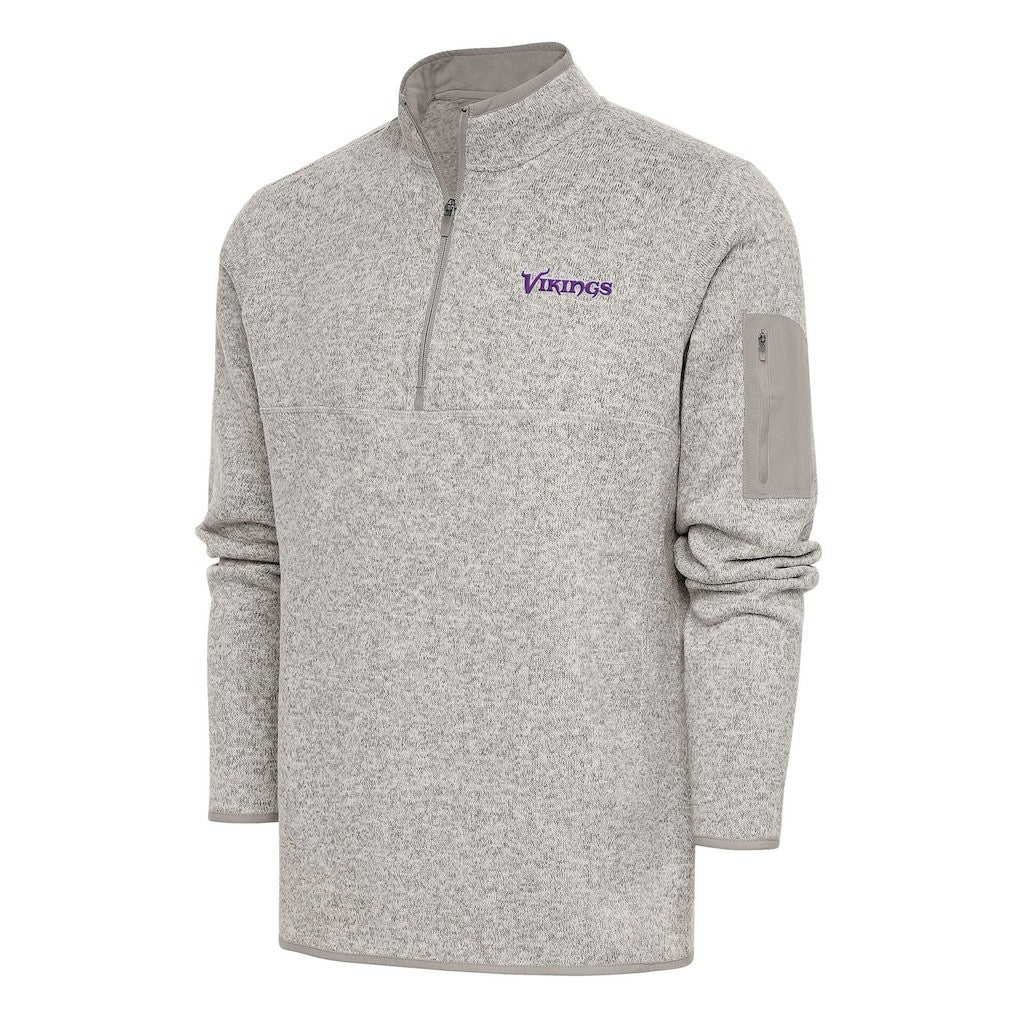 Minnesota Vikings Antigua Throwback Fortune Quarter-Zip Pullover Jacket Oatmeal | NFL