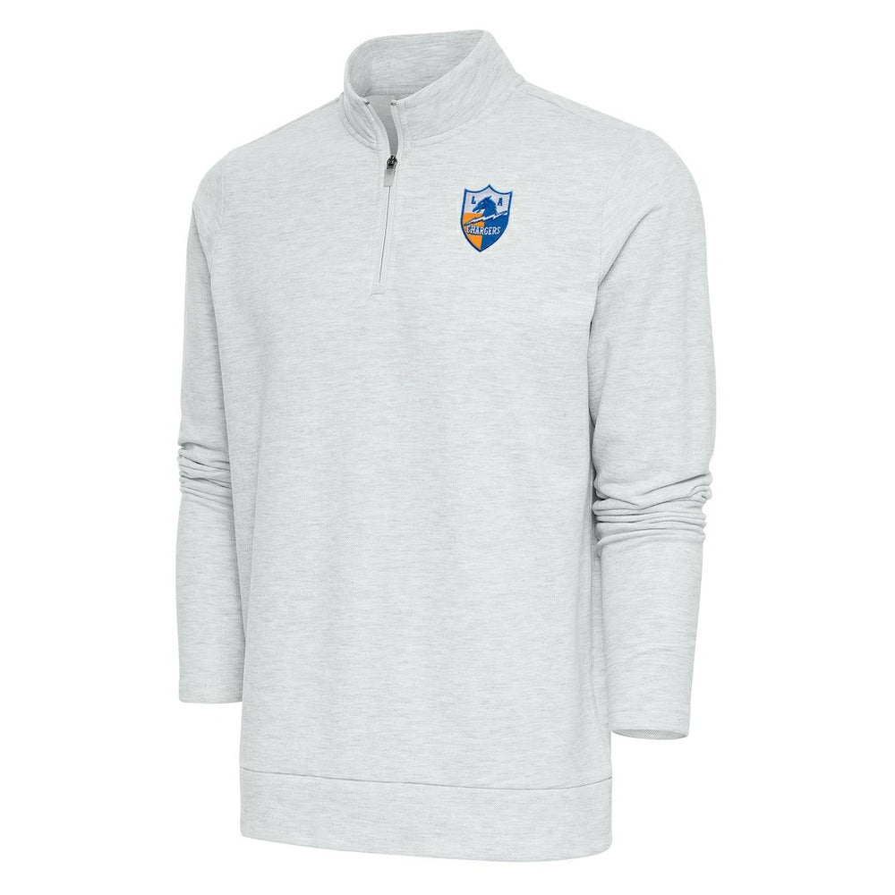 Los Angeles Chargers Antigua Team Logo Throwback Gambit Quarter-Zip Pullover Top Heather Gray | NFL