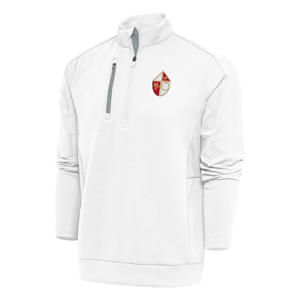 San Francisco 49ers Antigua Team Logo Throwback Generation Quarter-Zip Pullover Top White | NFL