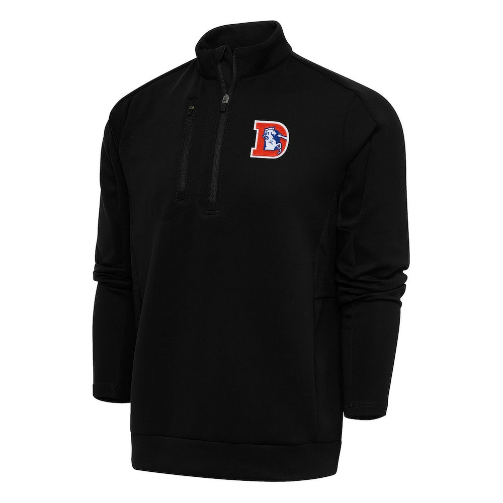 Denver Broncos Antigua Team Logo Throwback Generation Quarter-Zip Pullover Top Black | NFL