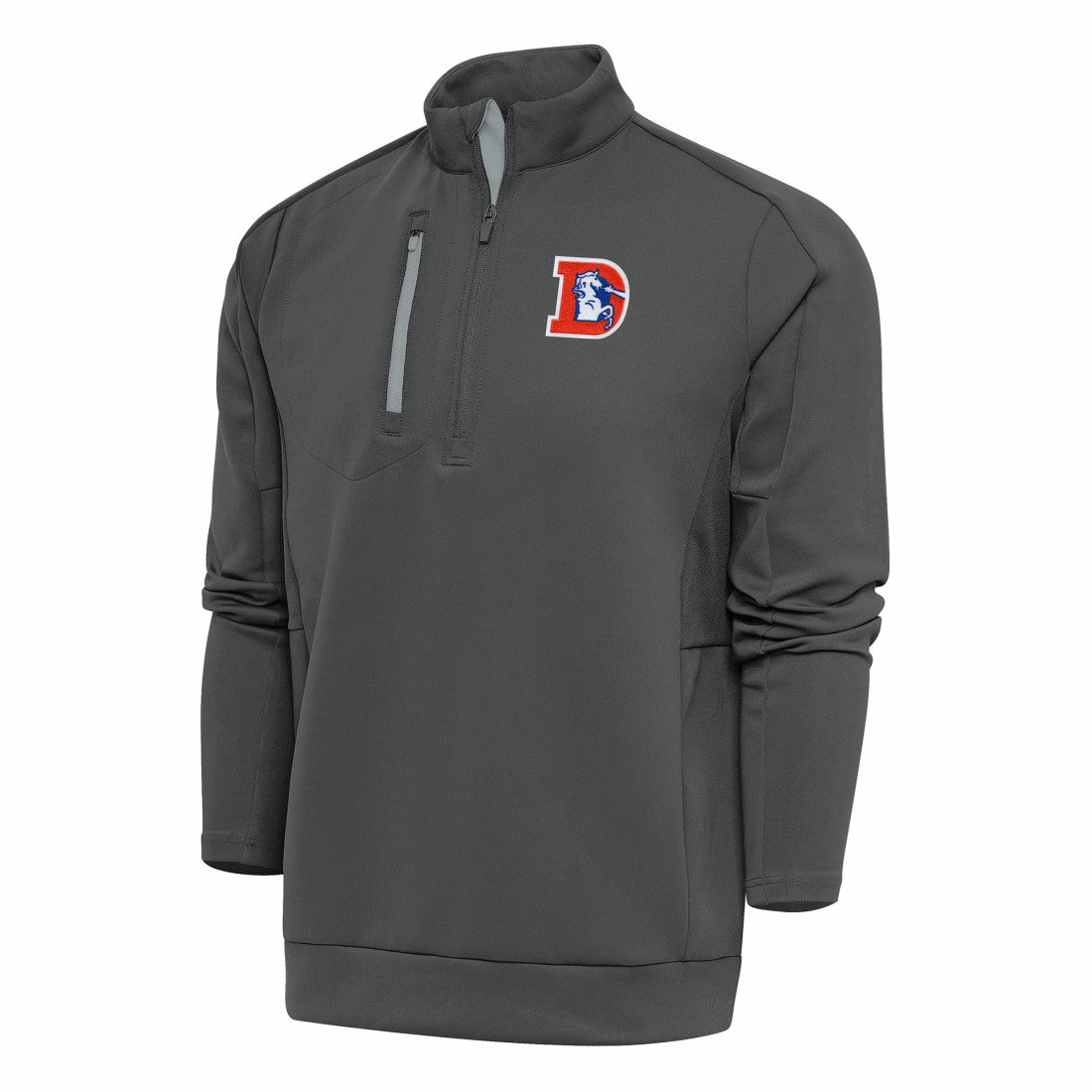 Denver Broncos Antigua Team Logo Throwback Generation Quarter-Zip Pullover Top Charcoal | NFL
