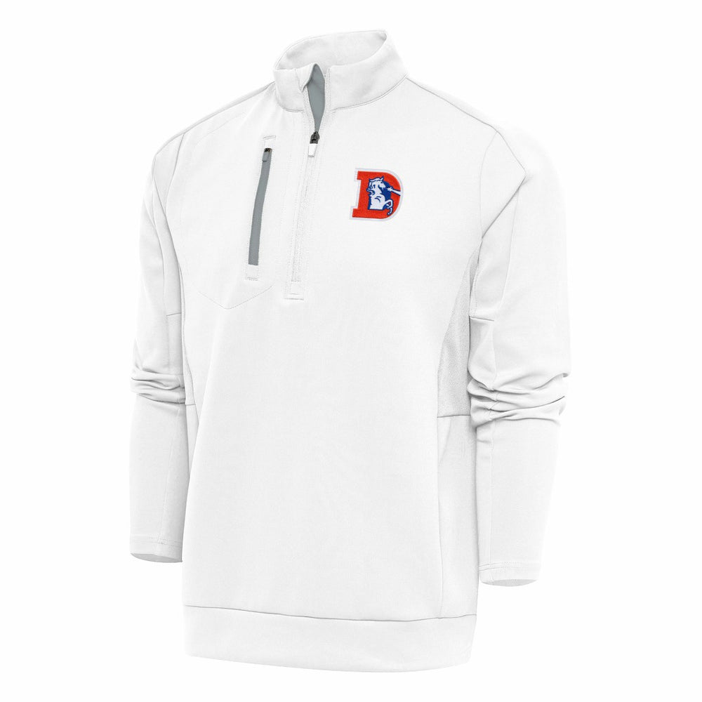 Denver Broncos Antigua Team Logo Throwback Generation Quarter-Zip Pullover Top White | NFL