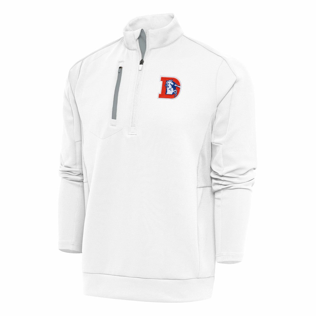 Denver Broncos Antigua Team Logo Throwback Generation Quarter-Zip Pullover Top White | NFL