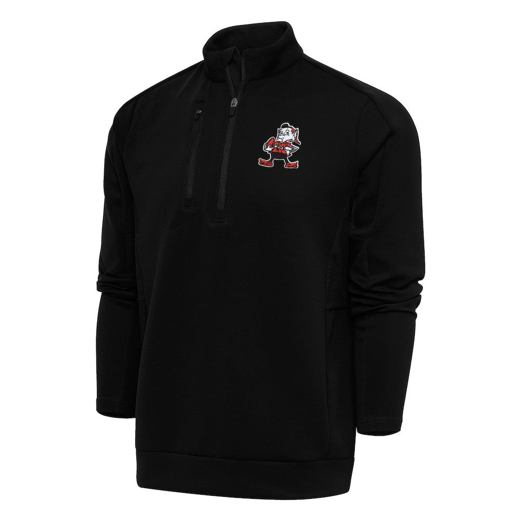 Cleveland Browns Antigua Team Logo Throwback Generation Quarter-Zip Pullover Top Black | NFL