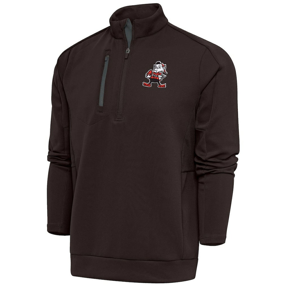 Cleveland Browns Antigua Team Logo Throwback Generation Quarter-Zip Pullover Top Brown | NFL