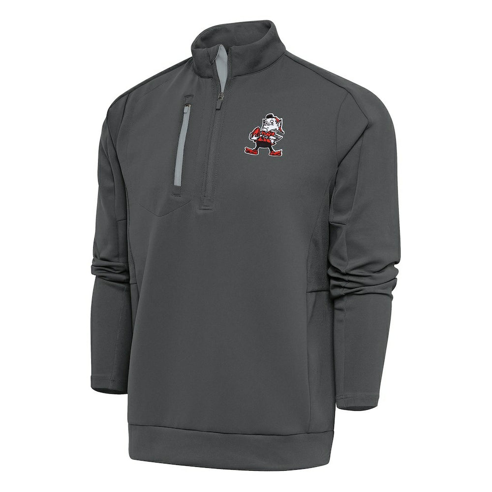 Cleveland Browns Antigua Team Logo Throwback Generation Quarter-Zip Pullover Top Charcoal | NFL