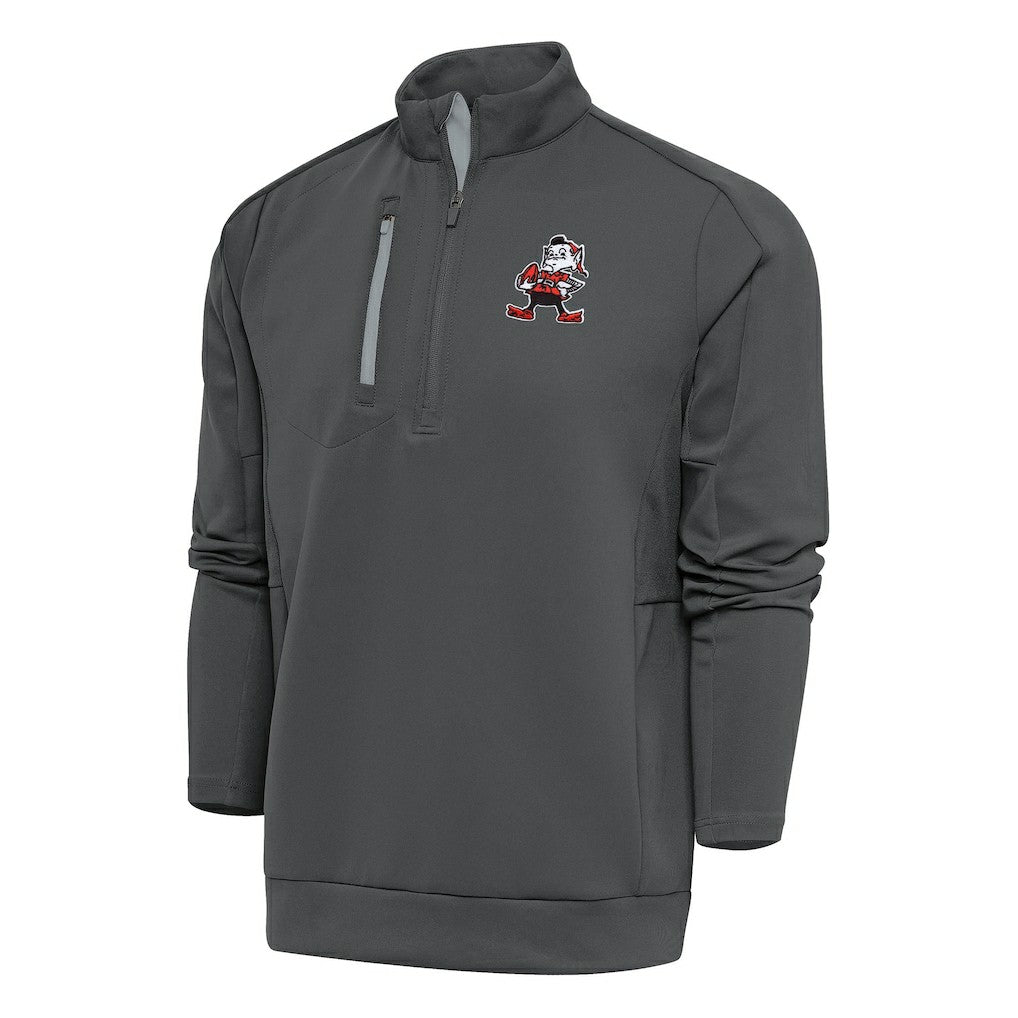 Cleveland Browns Antigua Team Logo Throwback Generation Quarter-Zip Pullover Top Charcoal | NFL
