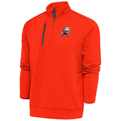 Cleveland Browns Antigua Team Logo Throwback Generation Quarter-Zip Pullover Top Orange | NFL