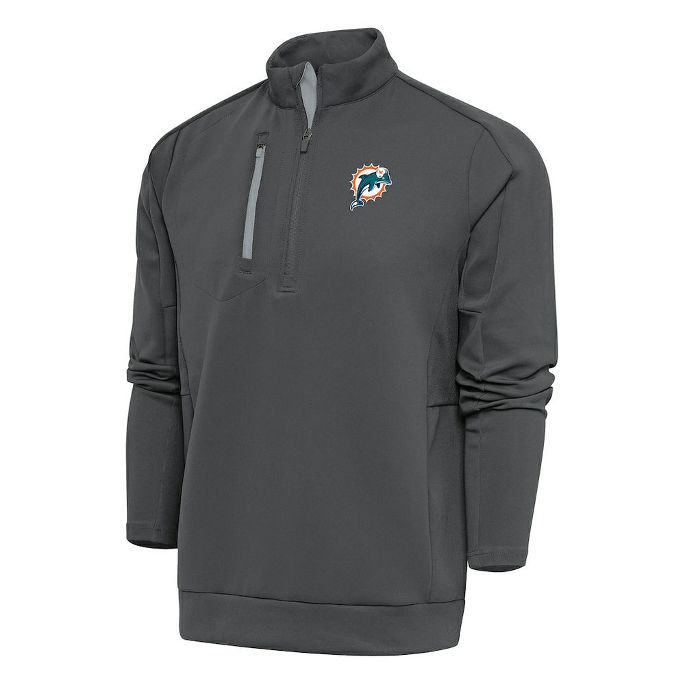 Miami Dolphins Antigua Team Logo Throwback Generation Quarter-Zip Pullover Top Charcoal | NFL