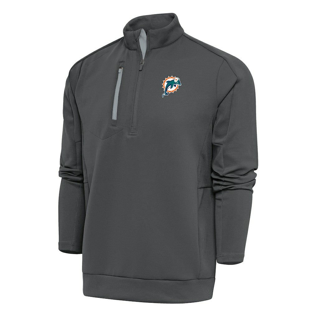 Miami Dolphins Antigua Team Logo Throwback Generation Quarter-Zip Pullover Top Charcoal | NFL