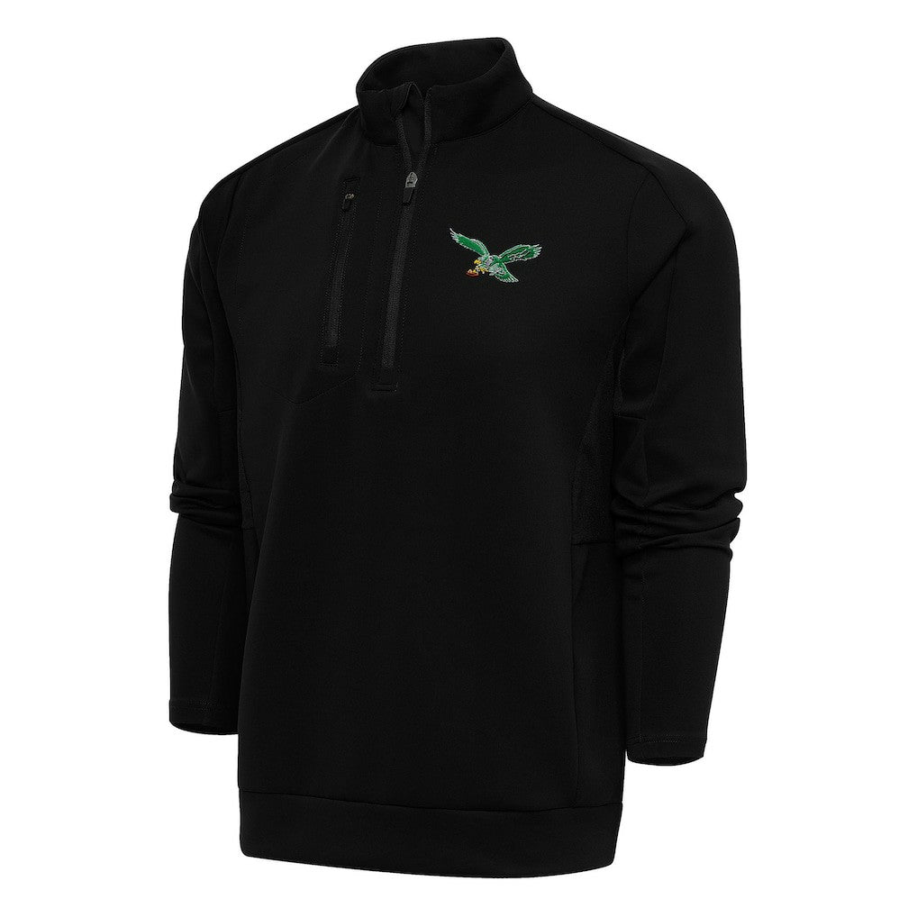 Philadelphia Eagles Antigua Team Logo Throwback Generation Quarter-Zip Pullover Top Black | NFL