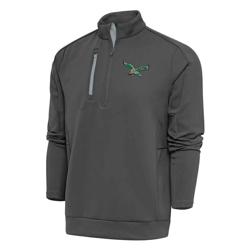 Philadelphia Eagles Antigua Team Logo Throwback Generation Quarter-Zip Pullover Top Charcoal | NFL