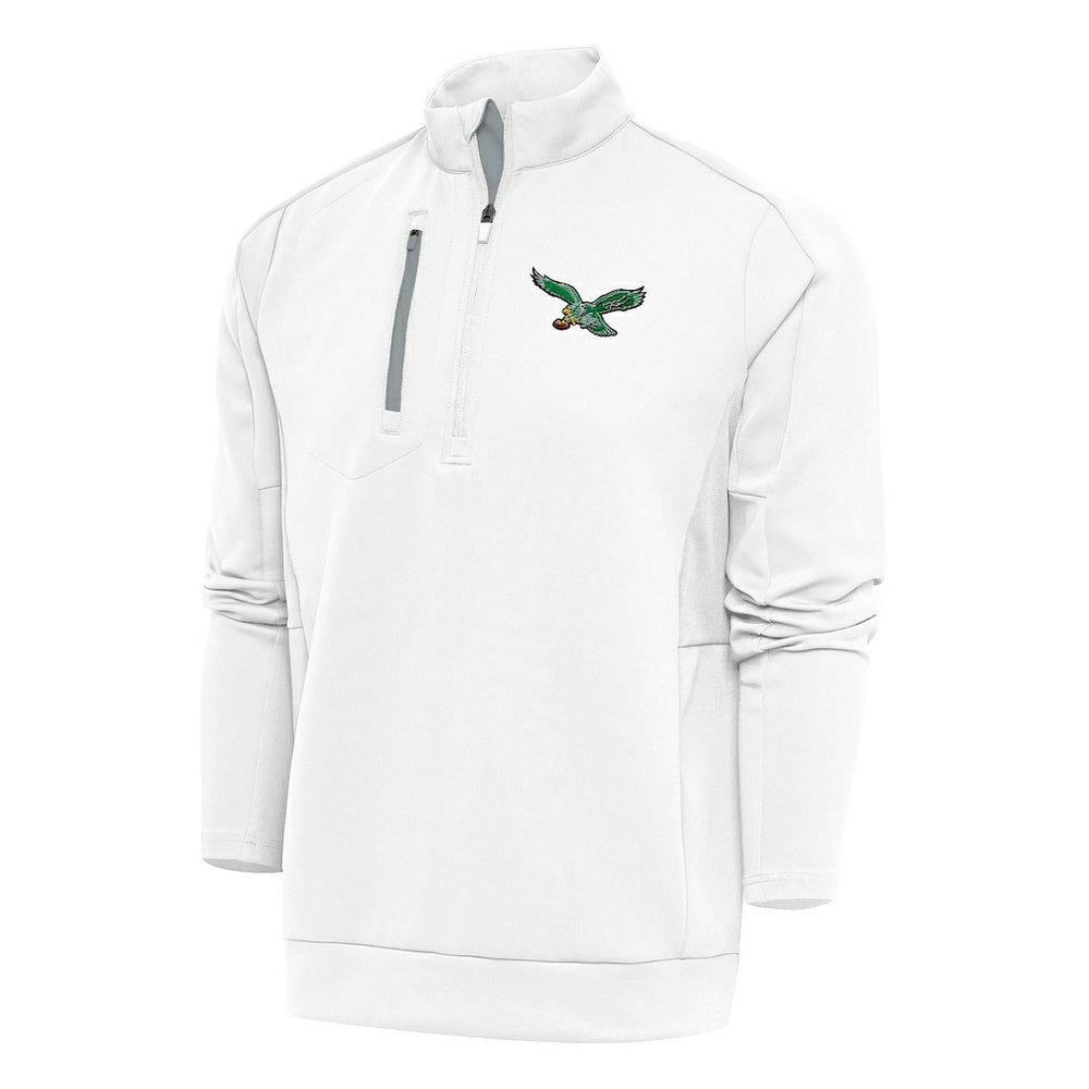 Philadelphia Eagles Antigua Team Logo Throwback Generation Quarter-Zip Pullover Top White | NFL