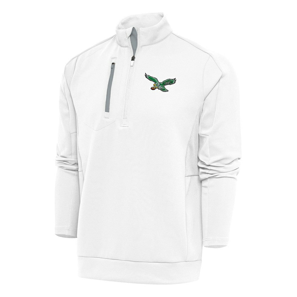 Philadelphia Eagles Antigua Team Logo Throwback Generation Quarter-Zip Pullover Top White | NFL