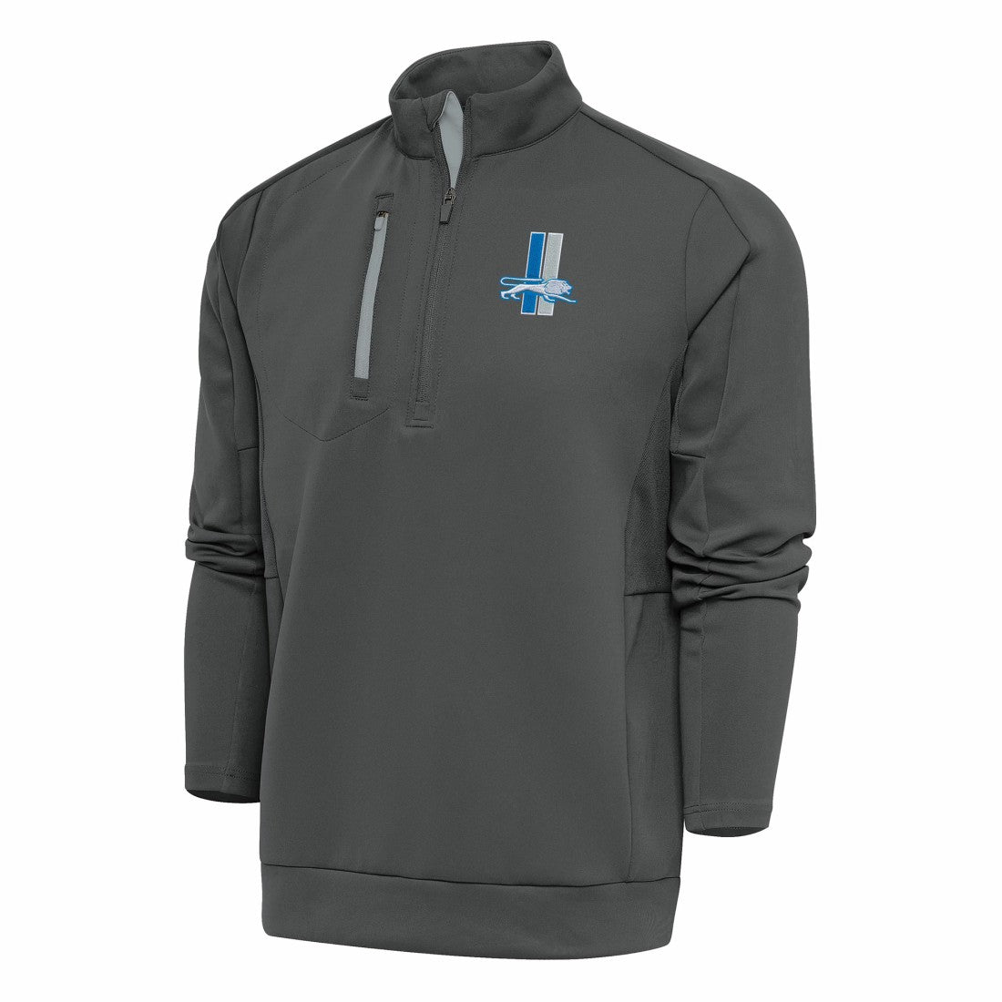 Detroit Lions Antigua Team Logo Throwback Generation Quarter-Zip Pullover Top Charcoal | NFL