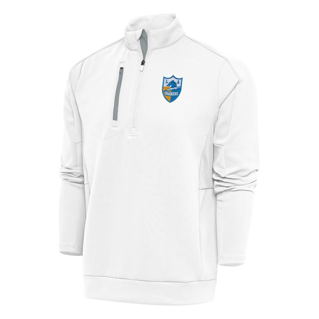 Los Angeles Chargers Antigua Team Logo Throwback Generation Quarter-Zip Pullover Top White | NFL