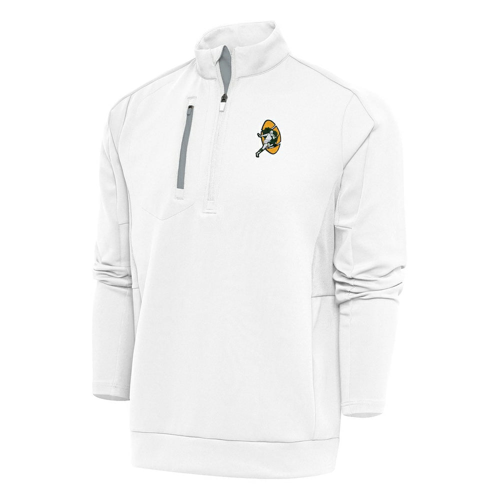 Green Bay Packers Antigua Team Logo Throwback Generation Quarter-Zip Pullover Top White | NFL