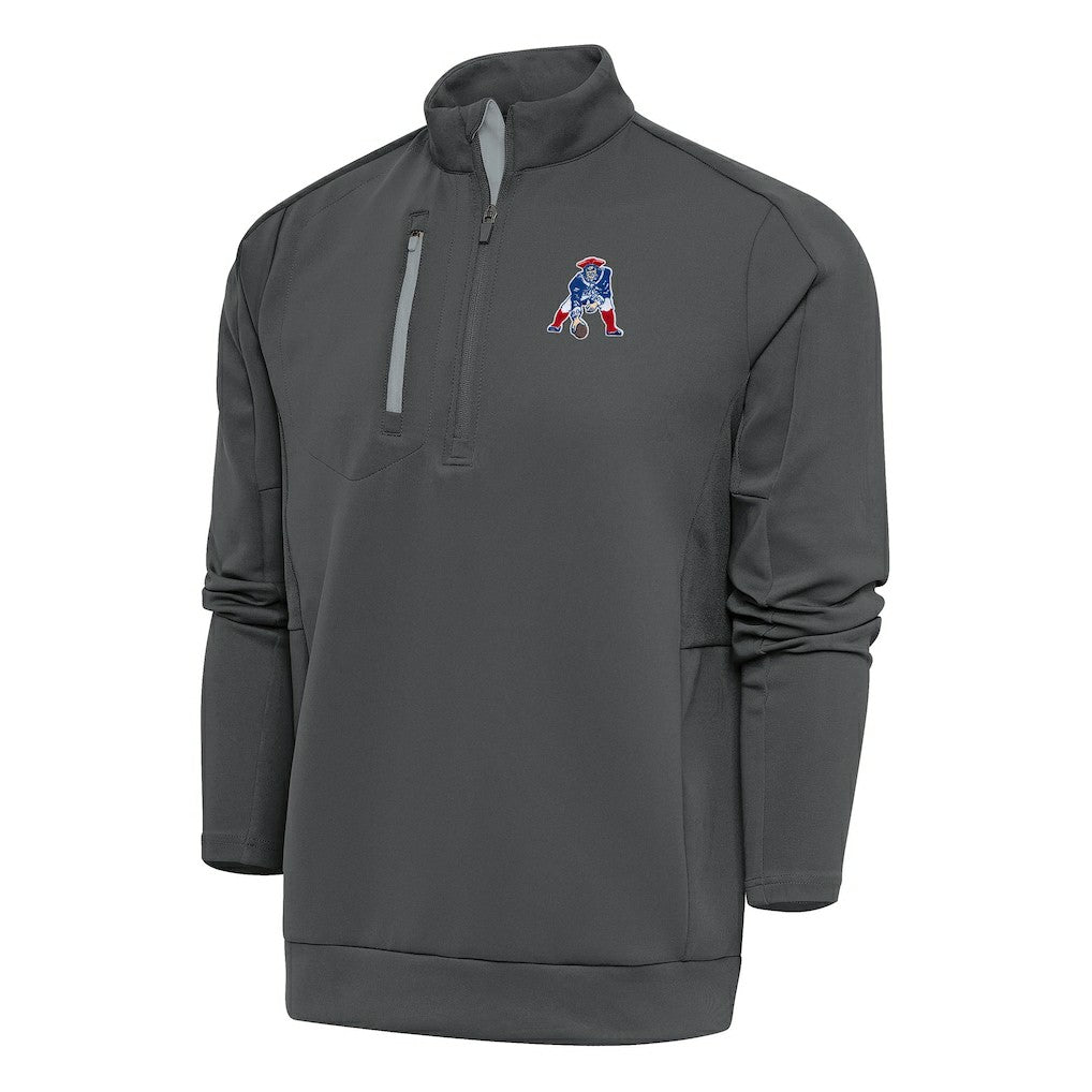 New England Patriots Antigua Team Logo Throwback Generation Quarter-Zip Pullover Top Charcoal | NFL