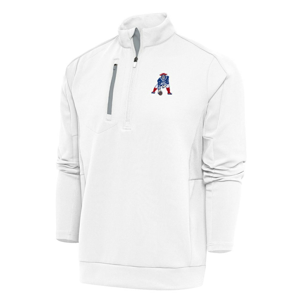 New England Patriots Antigua Team Logo Throwback Generation Quarter-Zip Pullover Top White | NFL