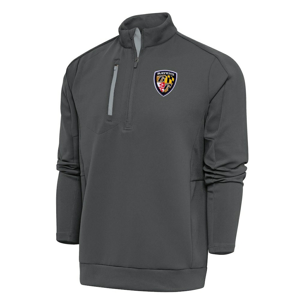 Baltimore Ravens Antigua Team Logo Throwback Generation Quarter-Zip Pullover Top Charcoal | NFL