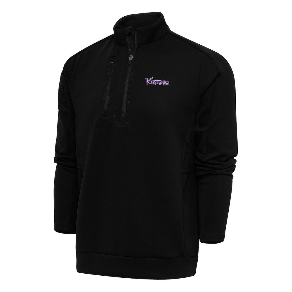Minnesota Vikings Antigua Team Logo Throwback Generation Quarter-Zip Pullover Top Black | NFL