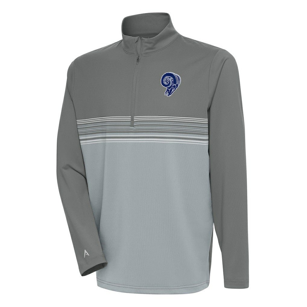 Los Angeles Rams Antigua Team Logo Throwback Pace Quarter-Zip Pullover Top Steel | NFL