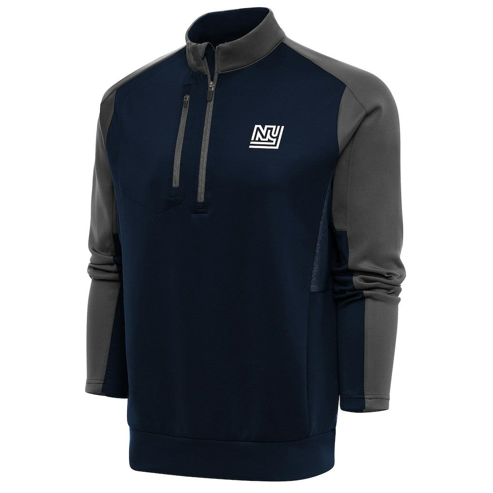 New York Giants Antigua Team Logo Throwback Team Quarter-Zip Pullover Top Navy/Charcoal | NFL