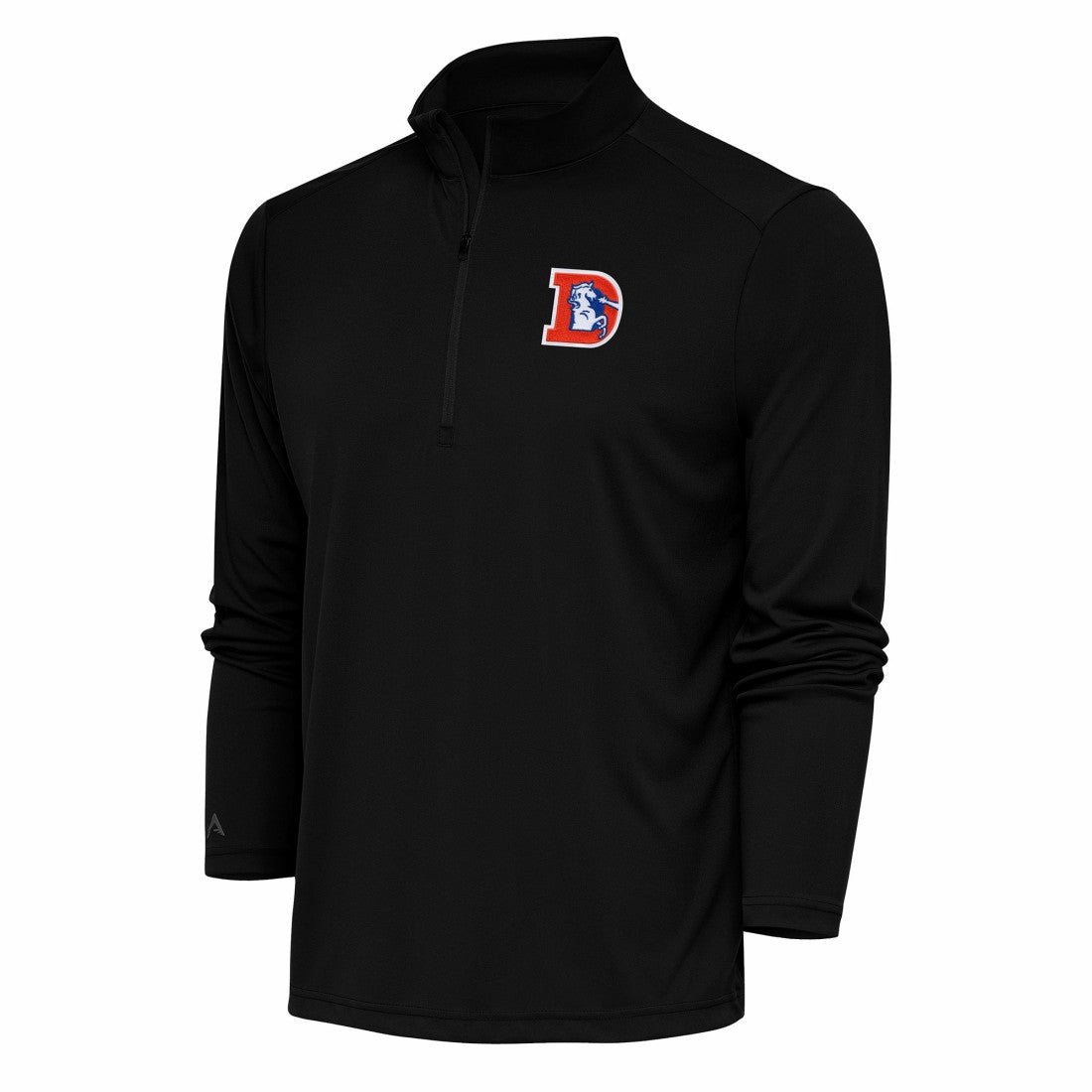 Denver Broncos Antigua Team Logo Throwback Tribute Quarter-Zip Pullover Top Black | NFL