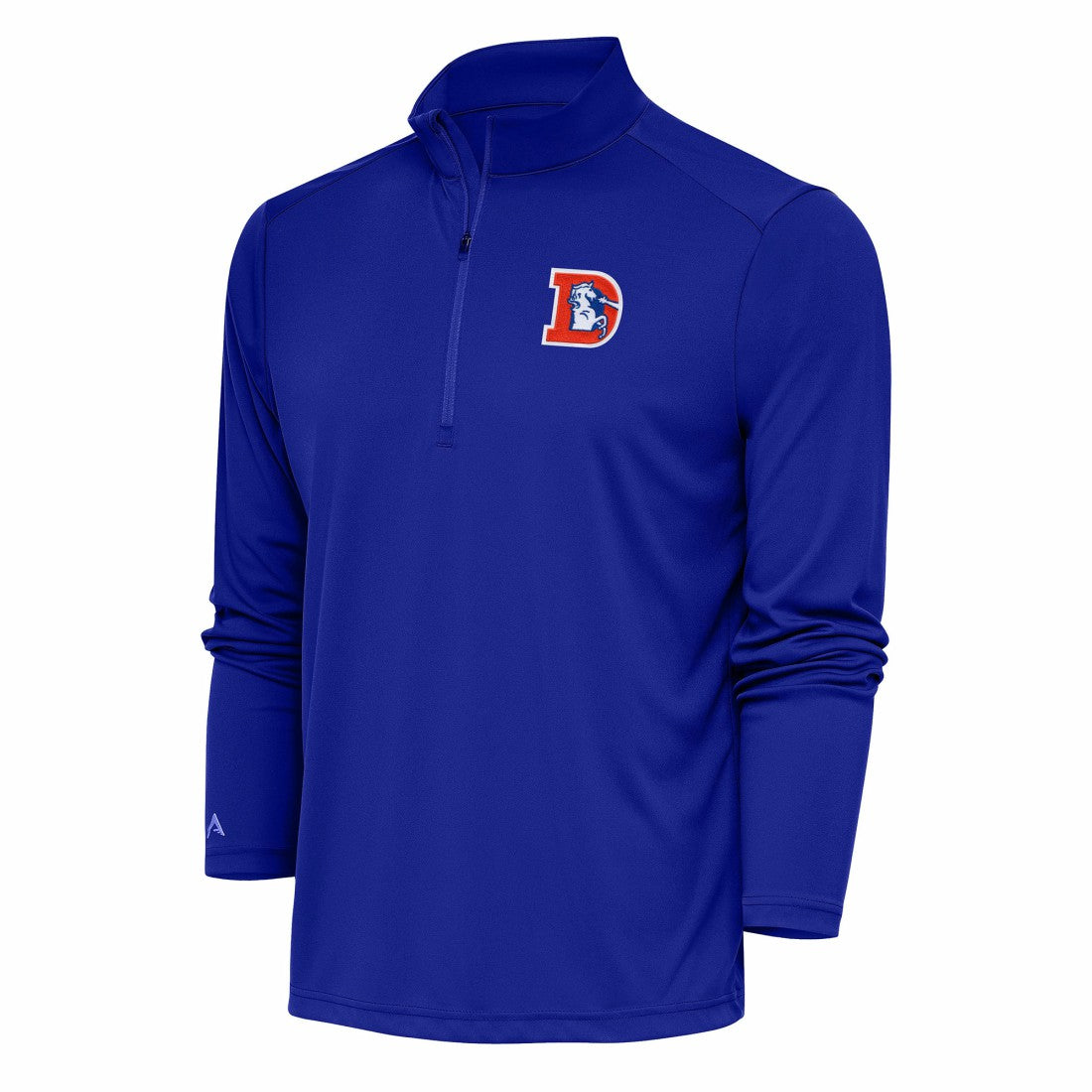 Denver Broncos Antigua Team Logo Throwback Tribute Quarter-Zip Pullover Top Royal | NFL
