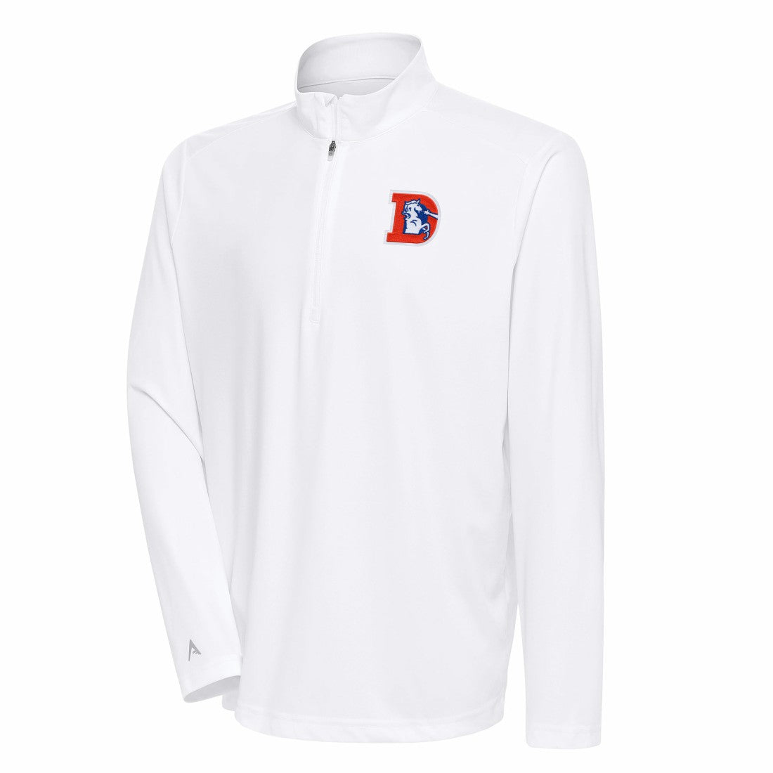 Denver Broncos Antigua Team Logo Throwback Tribute Quarter-Zip Pullover Top White | NFL