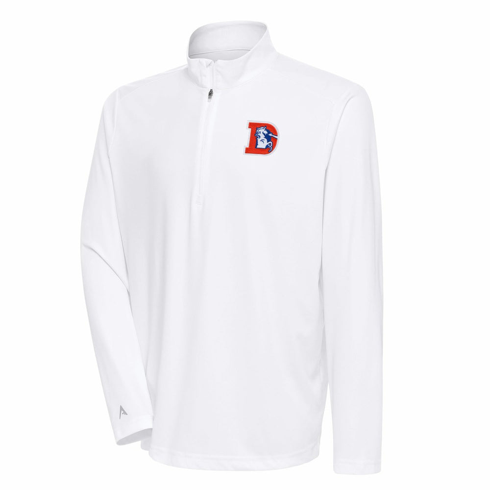 Denver Broncos Antigua Team Logo Throwback Tribute Quarter-Zip Pullover Top White | NFL