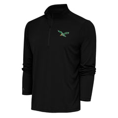 Philadelphia Eagles Antigua Team Logo Throwback Tribute Quarter-Zip Pullover Top Black | NFL