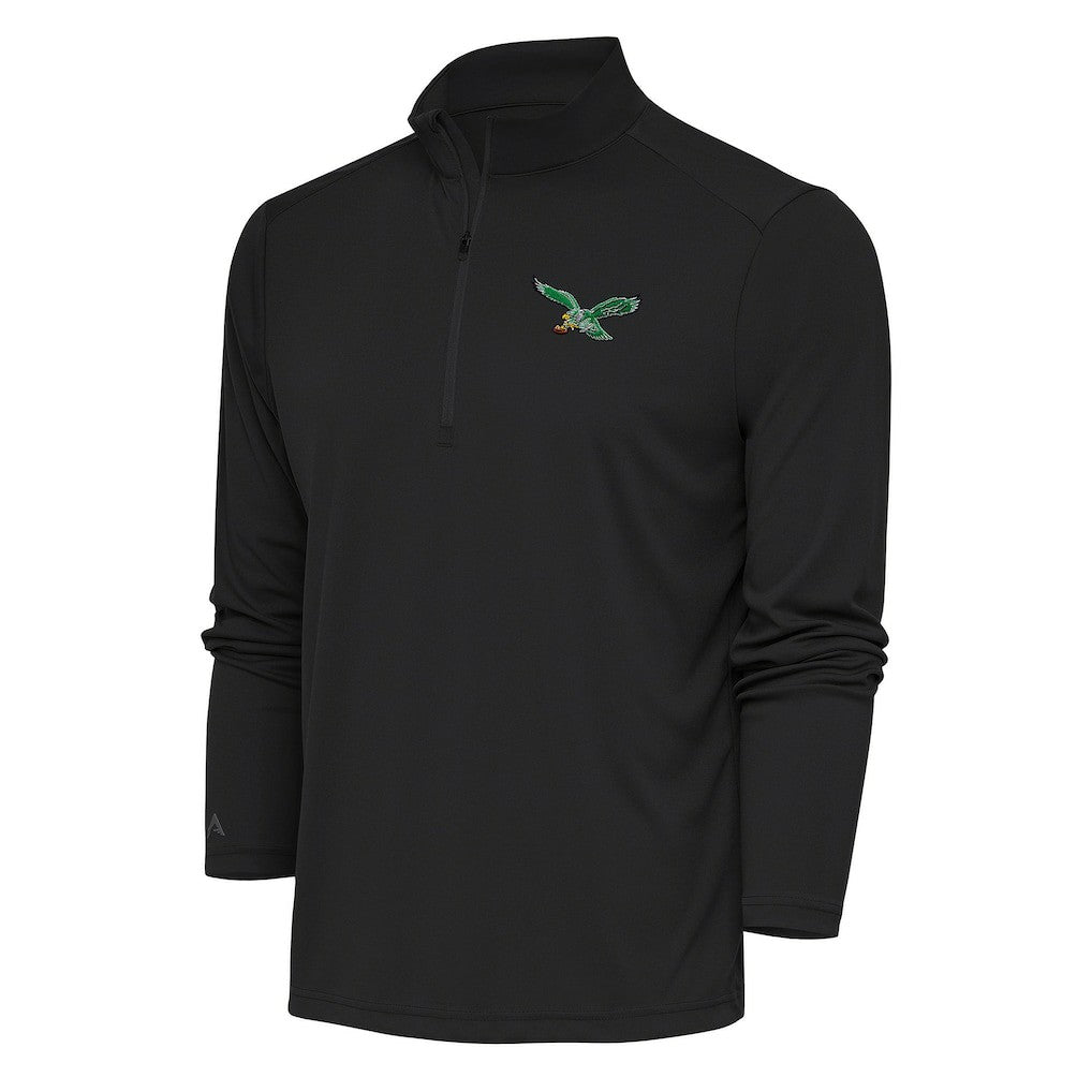 Philadelphia Eagles Antigua Team Logo Throwback Tribute Quarter-Zip Pullover Top Charcoal | NFL