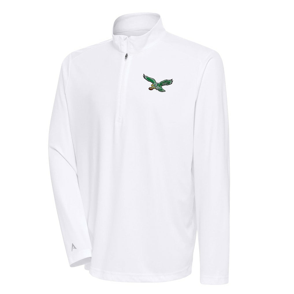 Philadelphia Eagles Antigua Team Logo Throwback Tribute Quarter-Zip Pullover Top White | NFL
