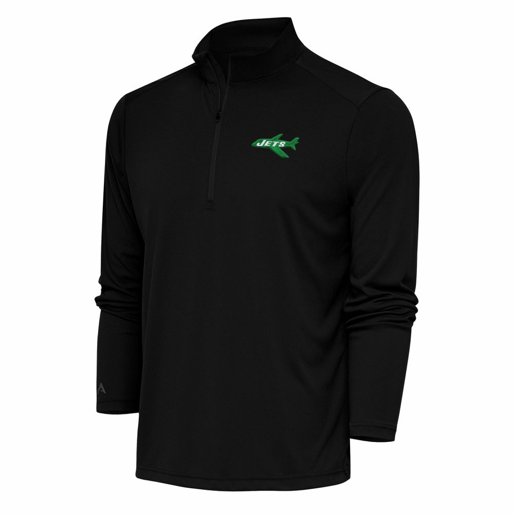 New York Jets Antigua Team Logo Throwback Tribute Quarter-Zip Pullover Top Black | NFL