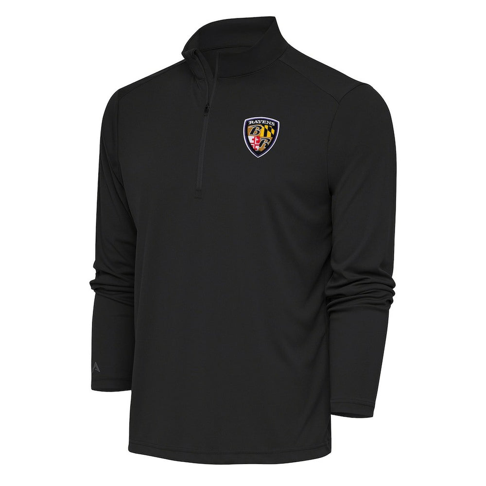 Baltimore Ravens Antigua Team Logo Throwback Tribute Quarter-Zip Pullover Top Charcoal | NFL