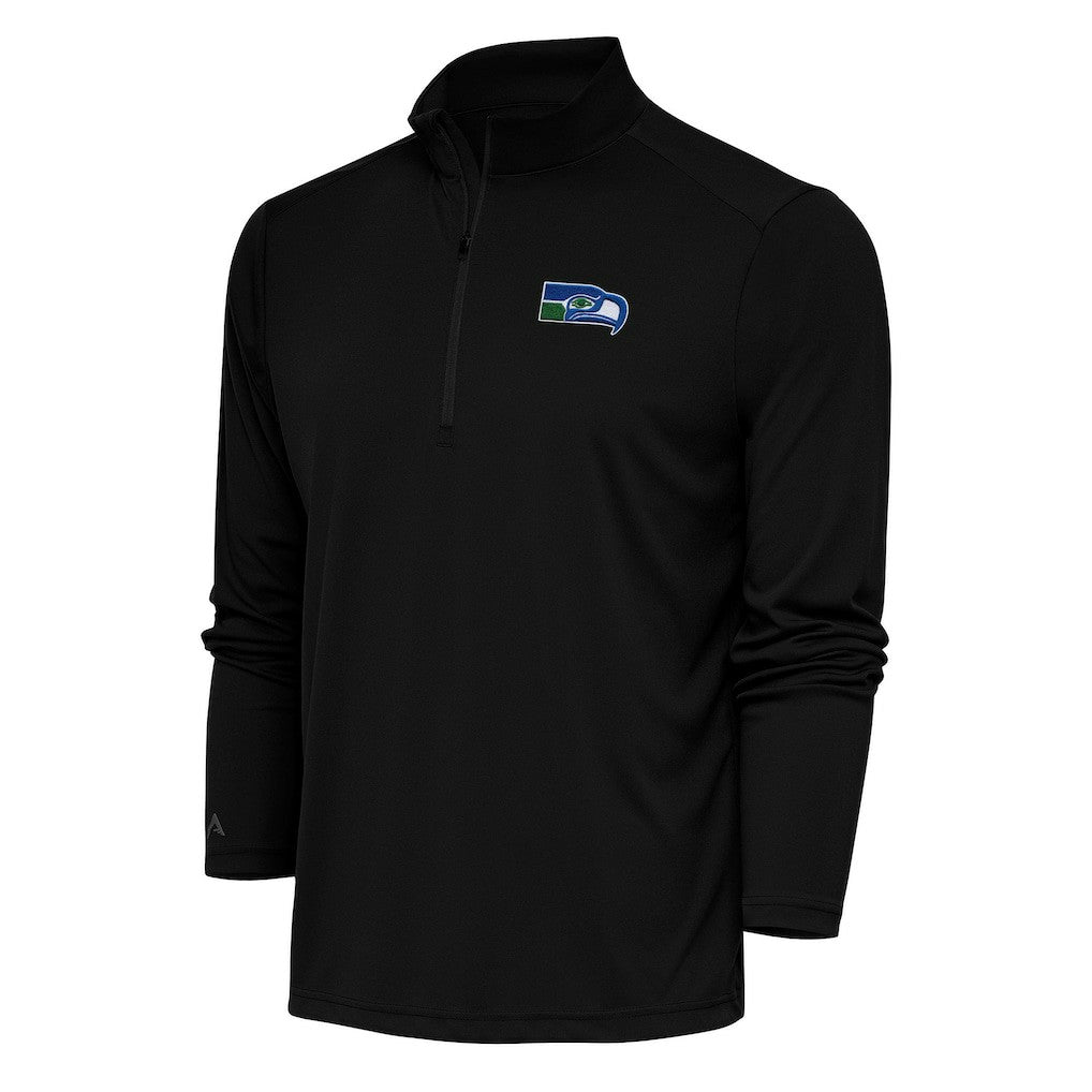 Seattle Seahawks Antigua Team Logo Throwback Tribute Quarter-Zip Pullover Top Black | NFL