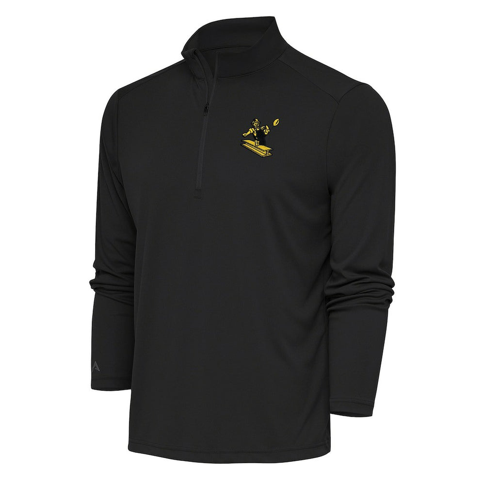 Pittsburgh Steelers Antigua Team Logo Throwback Tribute Quarter-Zip Pullover Top Charcoal | NFL