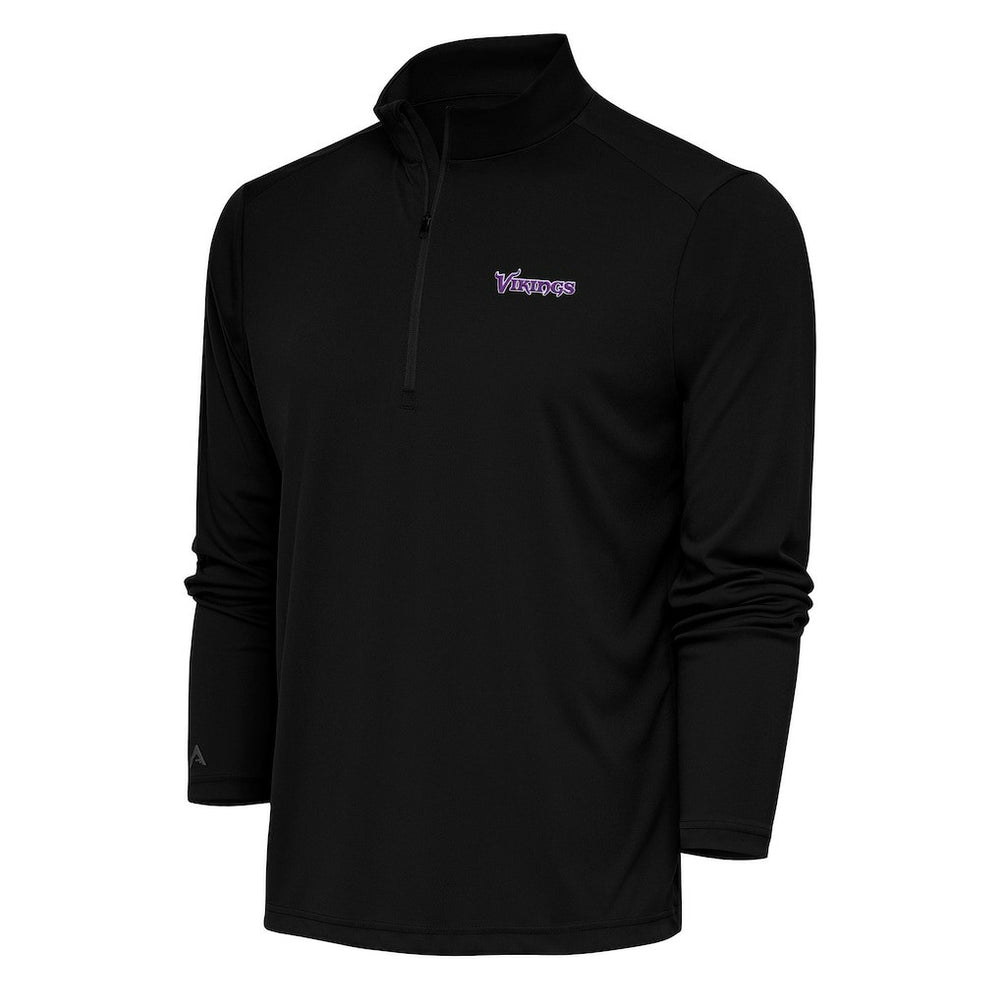Minnesota Vikings Antigua Team Logo Throwback Tribute Quarter-Zip Pullover Top Black | NFL